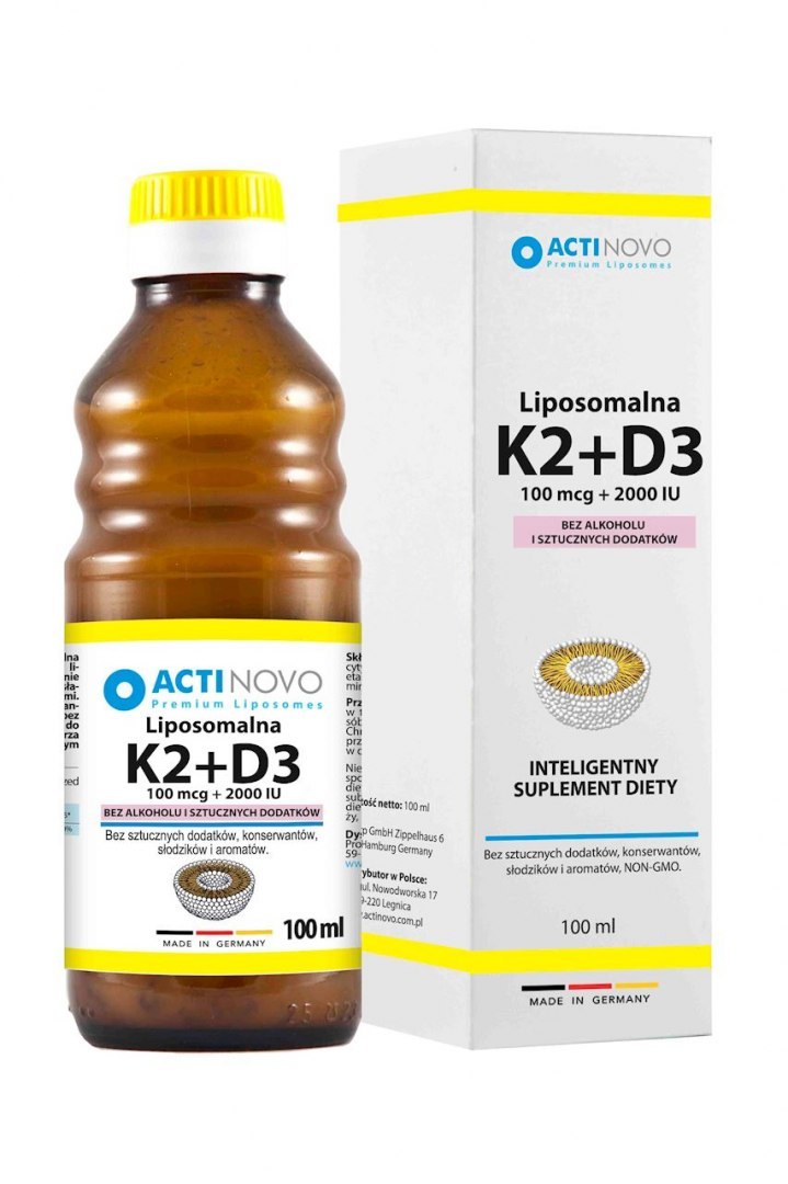 ACTINOVO Liposomalna Witamina K2 100mcg + D3 2000IU bez alkoholu - 100ml (50 dni)