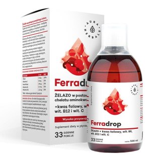 AURA HERBALS FerraDrop w płynie 500ml - żelazo + kwas foliowy