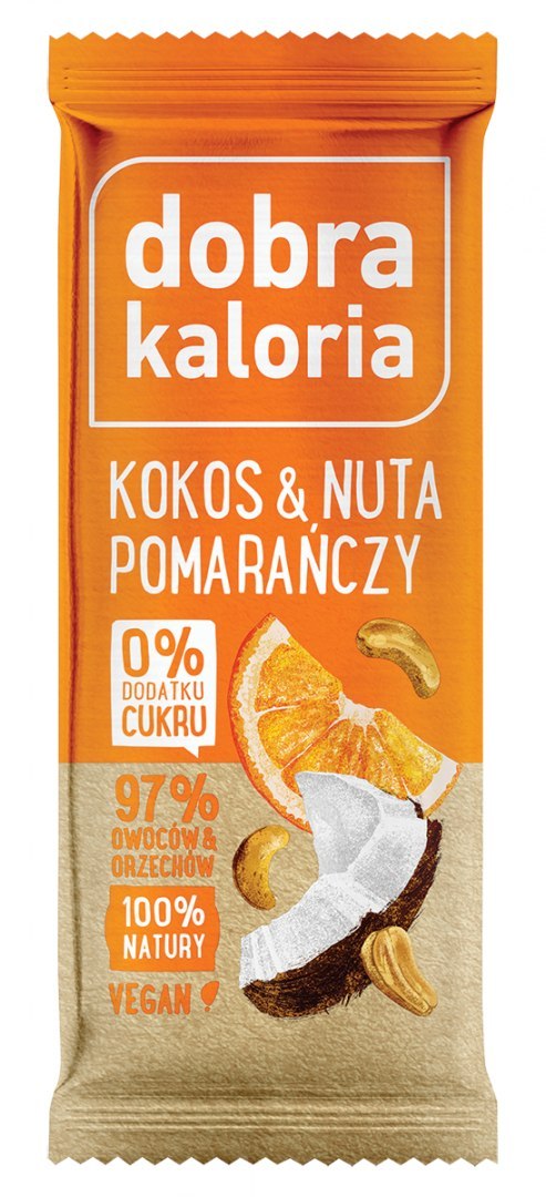 Baton Kokos & nuta pomarańczy 20*35g (display) DOBRA KALORIA - KUBARA