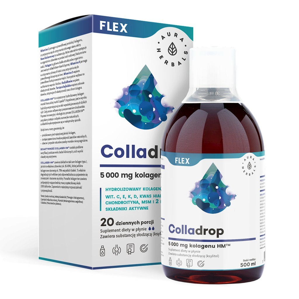 AURA HERBALS Colladrop FLEX płyn - kolagen morski 5000 mg, 500ml