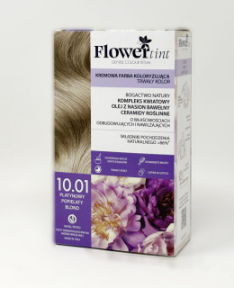 Flowertint - Kremowa farba koloryzująca do włosów 10.01 Platynowy popielaty blond - Seria Popielaty
