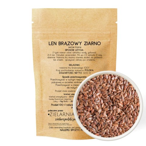 Len brązowy ziarno 500g ZIELARZPOLSKI.PL