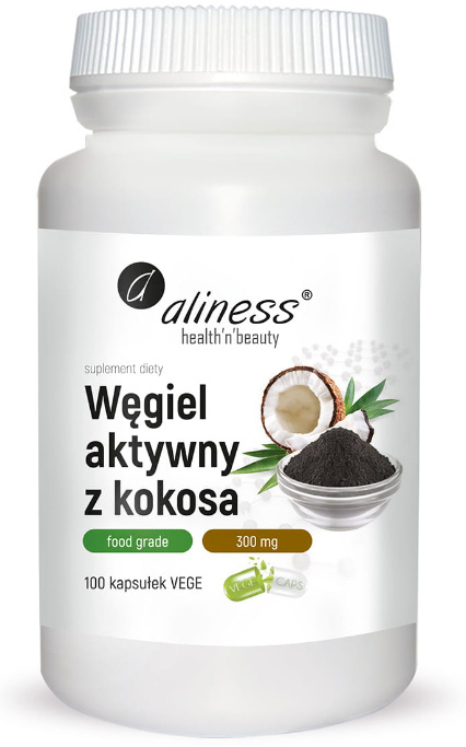 Aliness Węgiel aktywny z kokosa VEGE, 300mg, 100 kaps.