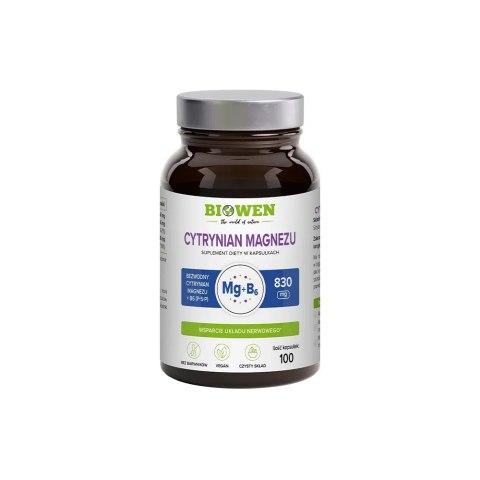 BIOWEN Cytrynian magnezu 825 mg z witaminą B6 (P-5-P) - 100 kapsułek