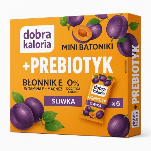 DOBRA KALORIA Mini batoniki +PREBIOTYK śliwka + błonnik, wit. E, magnez 6x17g KUBARA