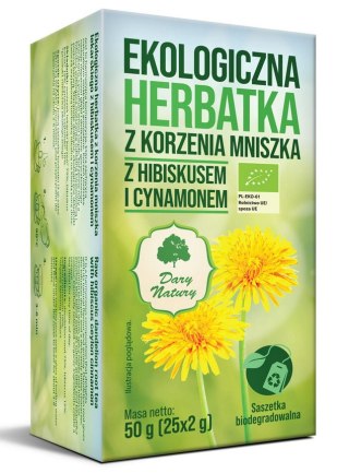 Herbatka z korzenia mniszka z hibiskusem i cynamonem fix BIO 25*2g DARY NATURY