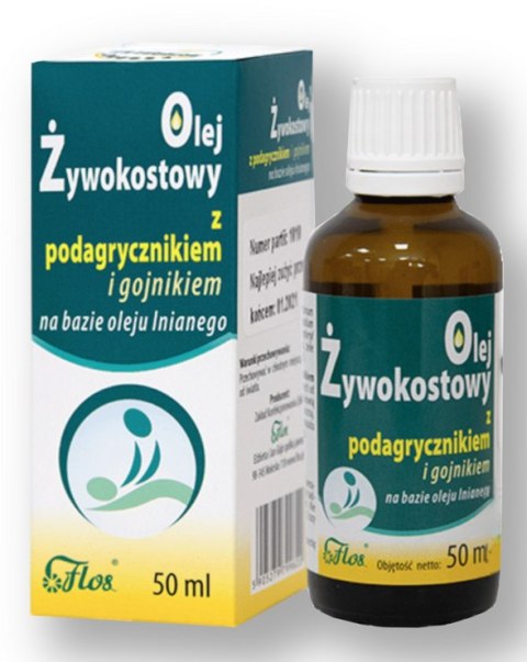 Olej żywokostowy z podagrycznikiem i gojnikiem na bazie oleju lnianego 50ml FLOS
