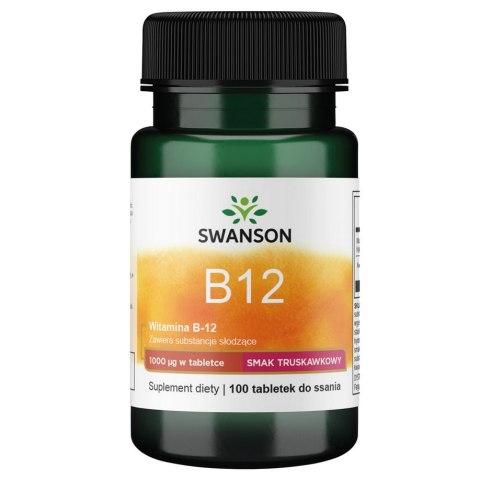 SWANSON Witamina B-12 1000mcg, 100 tabl. do ssania o smaku truskawkowym