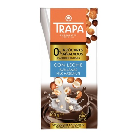 TRAPA Czekolada mleczna z orzechami laskowymi bez dodatku cukru bezglutenowa 100g