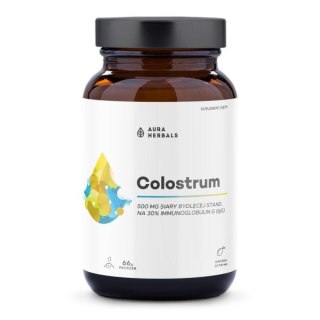 AURA HERBALS Colostrum 500mg kwaśna cytryna proszek 66g 30% IgG