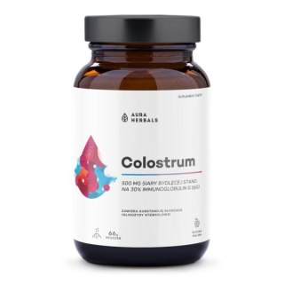 AURA HERBALS Colostrum 500mg słodka malina proszek 66g 30% IgG