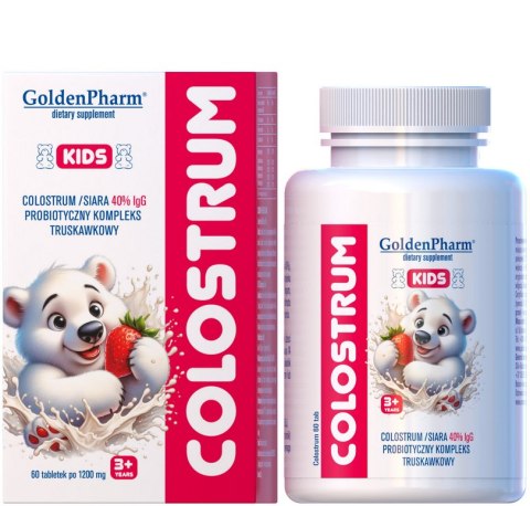 GOLDEN PHARM Colostrum kids 40% IgG truskawkowe 60 tabletek do ssania
