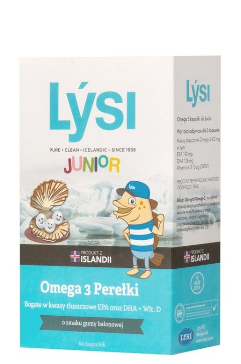 LYSI Junior Omega 3 perełki o smaku gumy balonowej 60 kapsułek