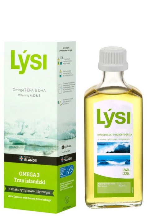 LYSI Tran islandzki o smaku cytrynowo-miętowym 240ml