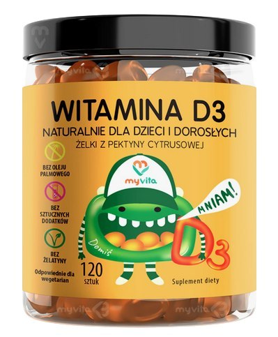MyVita Żelki Witamina D3 120 sztuk (dzieci i dorośli) - naturalne żelki z pektyny cytrusowej