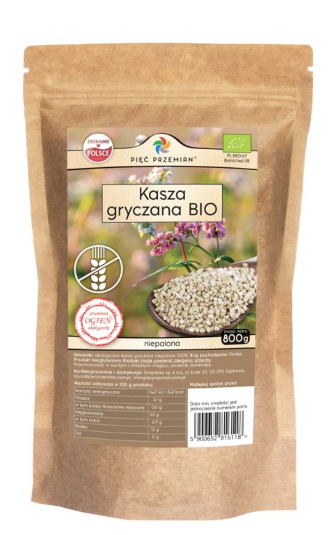 PIĘĆ PRZEMIAN Kasza gryczana niepalona BIO bezglutenowa 800g
