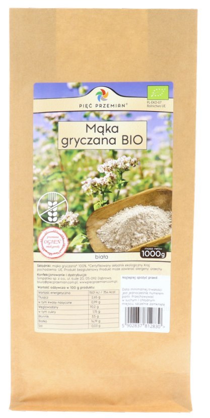 PIĘĆ PRZEMIAN Mąka gryczana BIAŁA bezglutenowa BIO 1000g