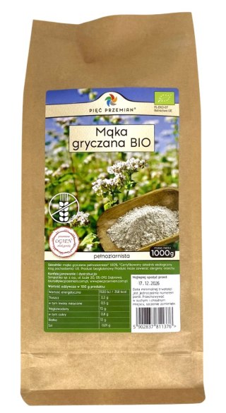 PIĘĆ PRZEMIAN Mąka gryczana pełnoziarnista BIO bezglutenowa 1000g