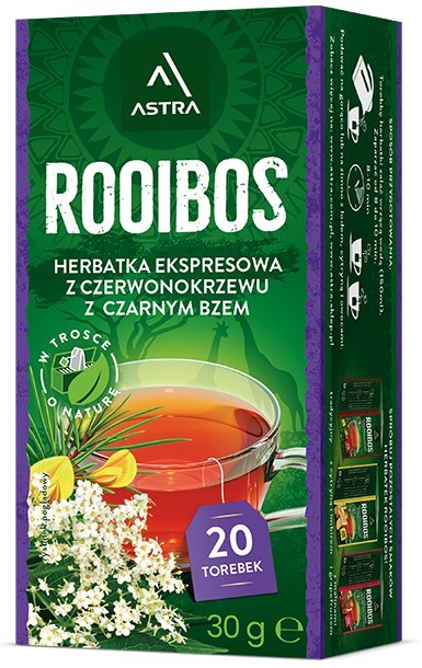 ROOIBOS herbatka z czerwonokrzewu z czarnym bzem 20*1,5g ASTRA