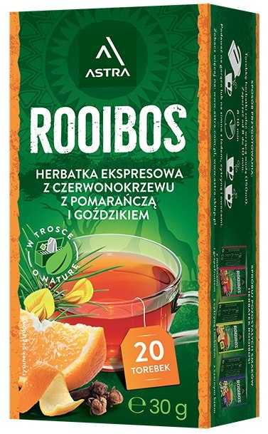 ROOIBOS herbatka z czerwonokrzewu z goździkiem i pomarańczą 20*1,5g ASTRA