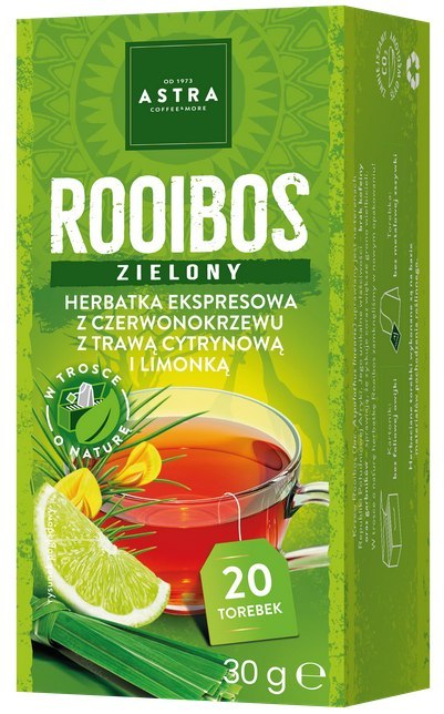 ROOIBOS zielony herbatka z czerwonokrzewu z trawą cytrynową i limonką 20*1,5g ASTRA