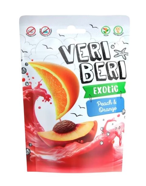 VERI BERI Żelki paski brzoskwinia i pomarańcza bez dodatku cukru bezglutenowe 50g