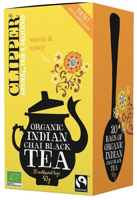 CLIPPER Herbata Czarna Indian Chai z cynamonem i goździkami FAIR TRADE BIO 20*2,5g