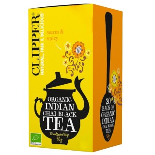 CLIPPER Herbata Czarna Indian Chai z cynamonem i goździkami FAIR TRADE BIO 20*2,5g