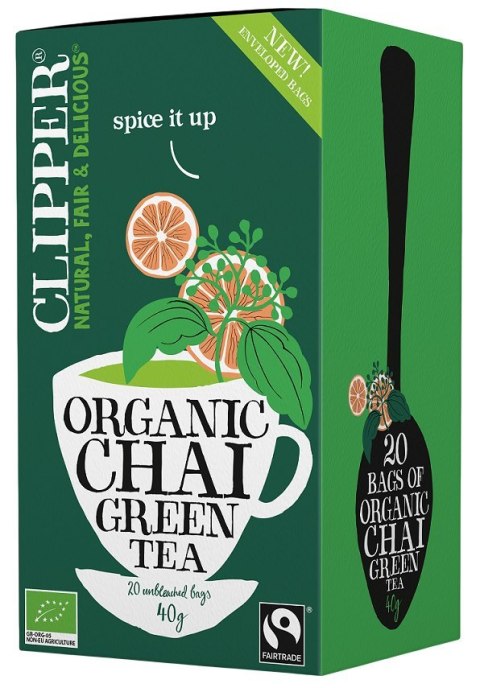 CLIPPER Herbata Zielona Chai z cynamonem i kardamonem FAIR TRADE BIO 20*2g