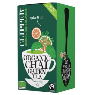 CLIPPER Herbata Zielona Chai z cynamonem i kardamonem FAIR TRADE BIO 20*2g