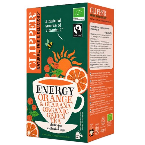 CLIPPER Herbata Zielona Reviving z acerolą, guaraną i matchą FAIR TRADE BIO 20*2g