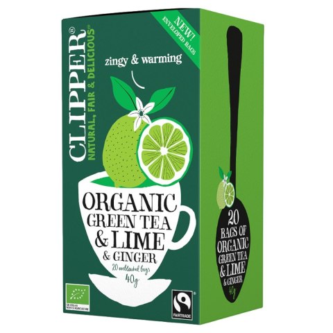 CLIPPER Herbata Zielona z limonką i imbirem FAIR TRADE BIO 20*2g