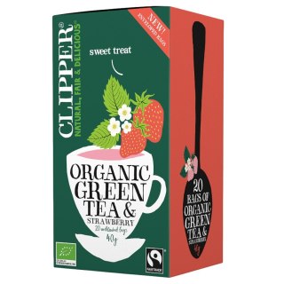 CLIPPER Herbata Zielona z truskawką FAIR TRADE BIO 20*2g