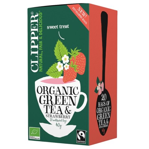 CLIPPER Herbata Zielona z truskawką FAIR TRADE BIO 20*2g