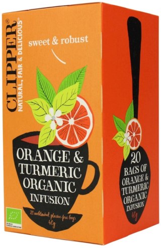 CLIPPER Herbatka Orange & Turmeric z kurkumą i skórką pomarańczy BIO 20*2g