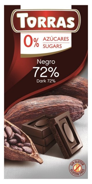 TORRAS Czekolada gorzka 72% kakao bez dodatku cukru bezglutenowa 75g
