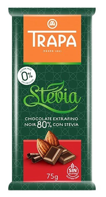 TRAPA Stevia Czekolada gorzka 80% kakao bez dodatku cukru bezglutenowa 75g