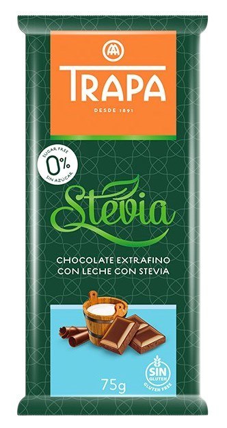 TRAPA Stevia Czekolada mleczna bez dodatku cukru bezglutenowa 75g
