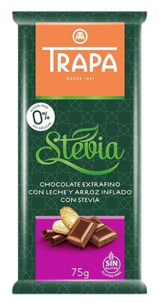 TRAPA Stevia Czekolada mleczna crunchy bez dodatku cukru bezglutenowa 75g