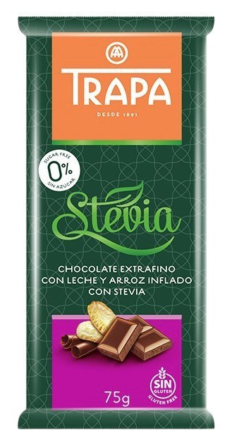 TRAPA Stevia Czekolada mleczna crunchy bez dodatku cukru bezglutenowa 75g