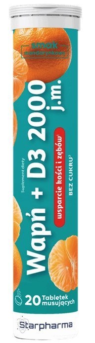 Wapń + D3 2000 j.m. 20 tabletek musujących bez dodatku cukru STARPHARMA