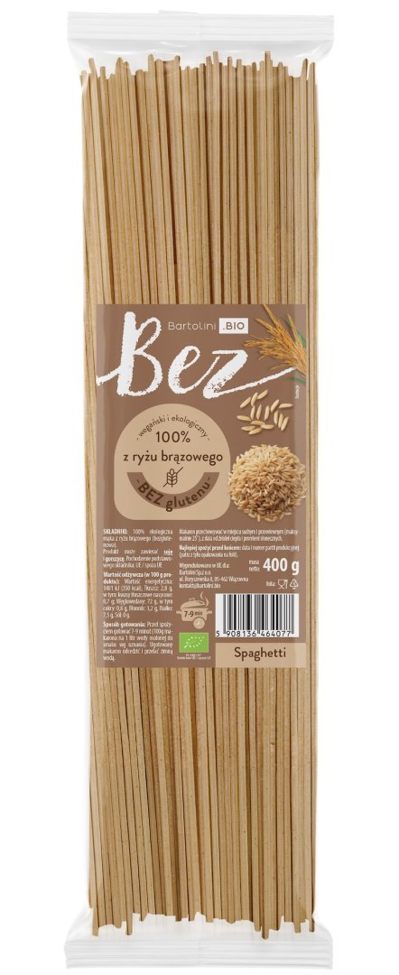 BARTOLINI Makaron z ryżu brązowego BIO bezglutenowy spaghetti 400g