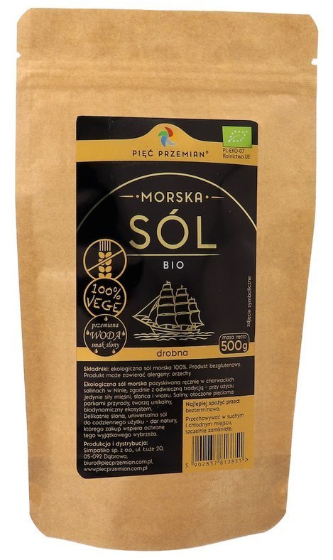 PIĘĆ PRZEMIAN Sól morska drobna BIO 500g