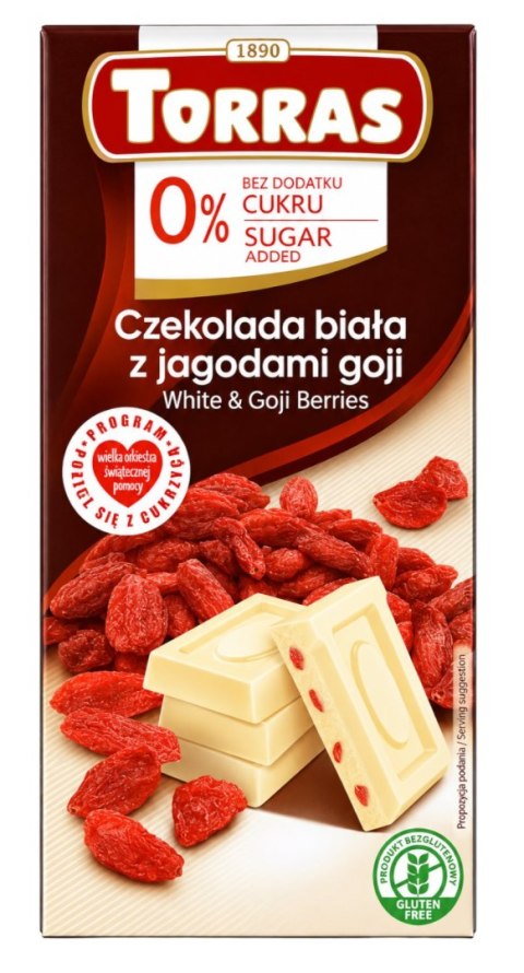 TORRAS Czekolada biała z jagodami goji bez dodatku cukru bezglutenowa 75g