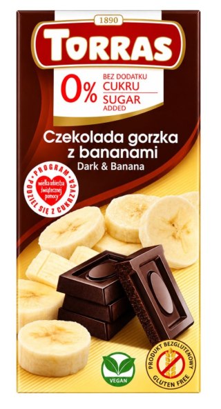 TORRAS Czekolada gorzka z bananami bez dodatku cukru bezglutenowa 75g