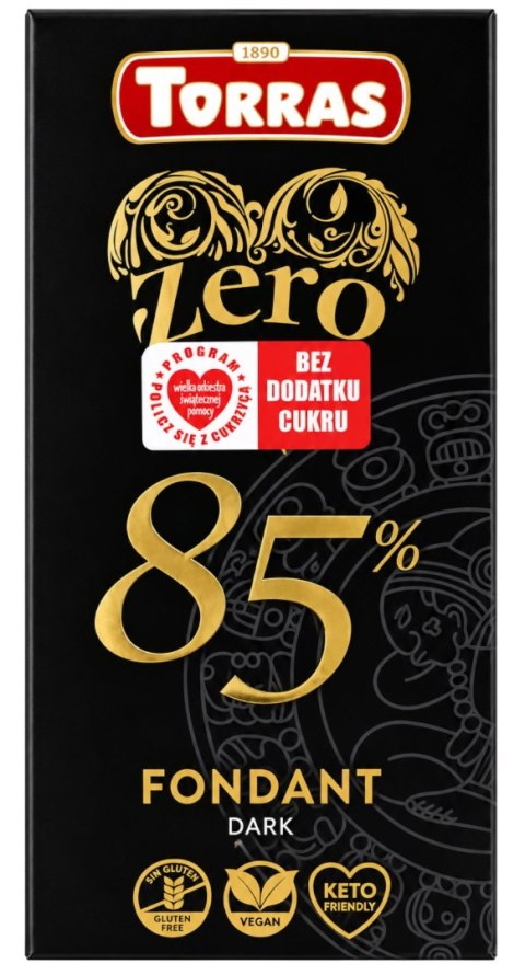 TORRAS ZERO Czekolada gorzka 85% bez dodatku cukru bezglutenowa 100g