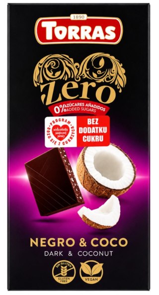 TORRAS ZERO Czekolada gorzka z kokosem bez dodatku cukru bezglutenowa 125g